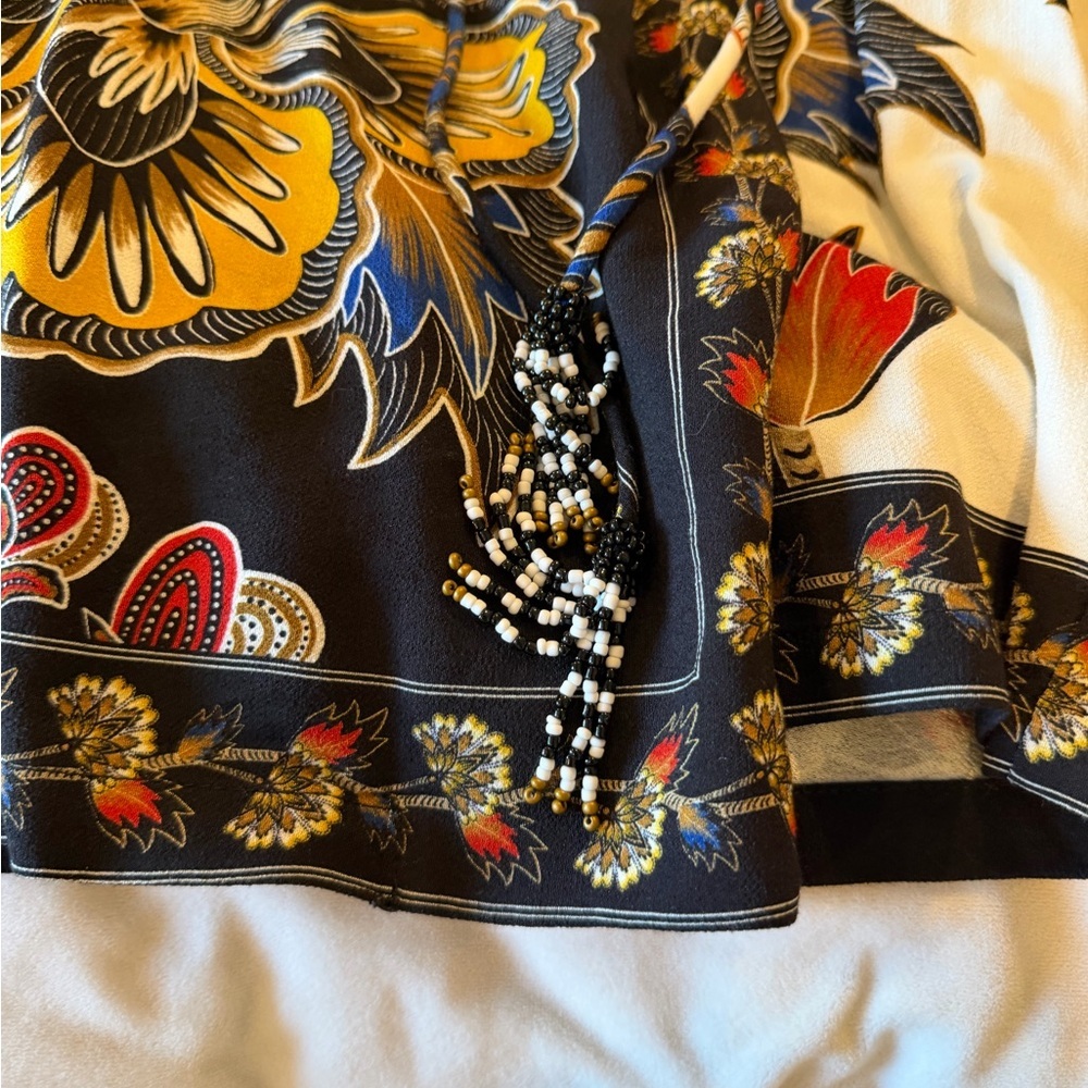 NWT Anthropologie x FARM Rio Maxi Black Floral Wrap Mini Dress Women’s Medium - Picture 9 of 12